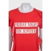 Red T-shirt with asymmetrical ruffles