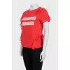Red T-shirt with asymmetrical ruffles