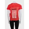Red T-shirt with asymmetrical ruffles