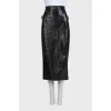 Leather midi skirt with cutout