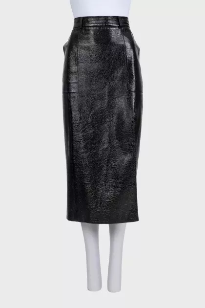 Leather midi skirt with cutout