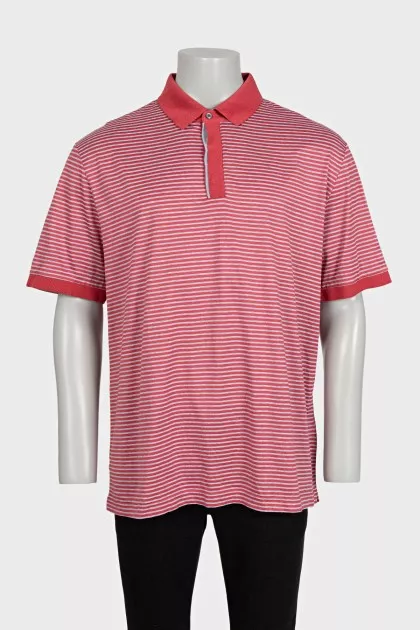 Men's red striped polo shirt with tag