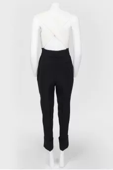 Black and white open back jumpsuit