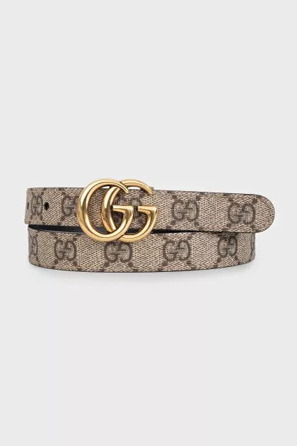 Reversible canvas and leather belt with gold logo