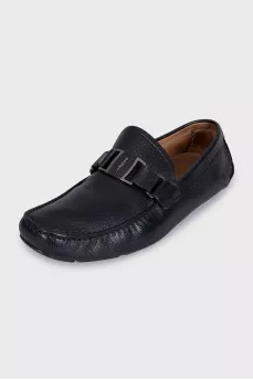 Чоловічі чорні мокасини зі шкіри з лого