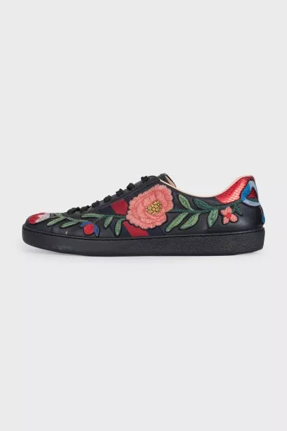 Men's Ace leather sneakers with embroidery