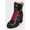 Leather ankle boots with gold embroidery