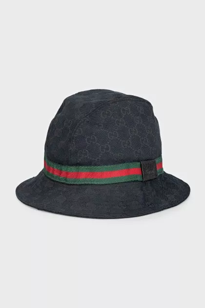Blue Panama hat with signature print