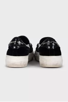 Velour slip-ons with crystals