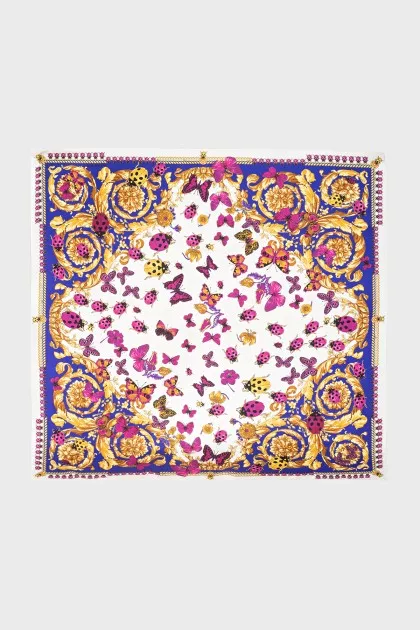 Beige scarf with a colorful print