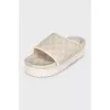 Beige canvas slides with tag
