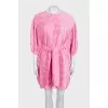 Pink textured dress with belt