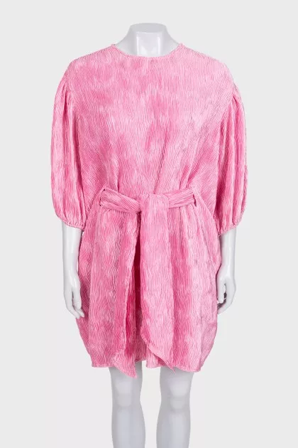 Pink textured dress with belt