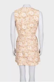 Floral print linen dress with ties