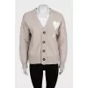 Beige wool cardigan with logo