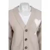 Beige wool cardigan with logo