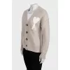 Beige wool cardigan with logo