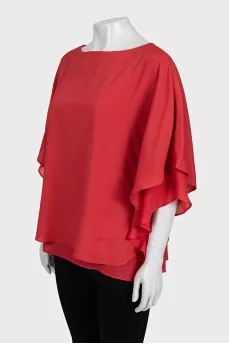 Red blouse with ruffles on the sleeves