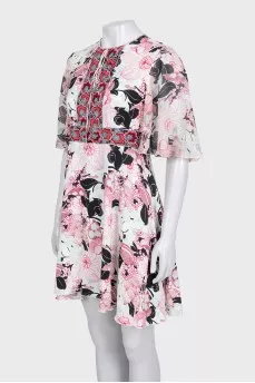 Floral print dress in a combination color