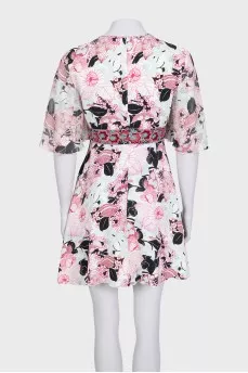 Floral print dress in a combination color