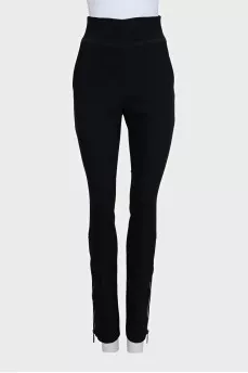 Black high-waisted trousers with rhinestones