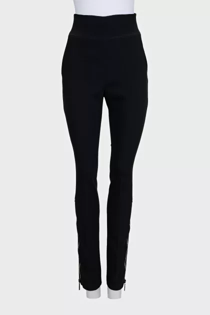 Black high-waisted trousers with rhinestones
