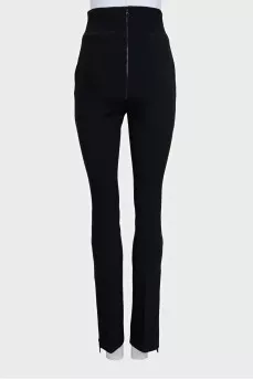 Black high-waisted trousers with rhinestones