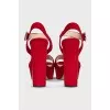 Red suede sandals with chunky heels