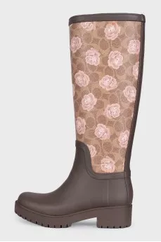 Brown rubber boots with print