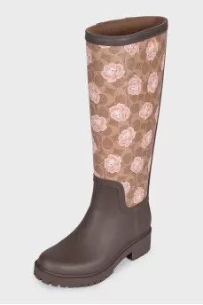 Brown rubber boots with print