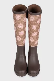 Brown rubber boots with print