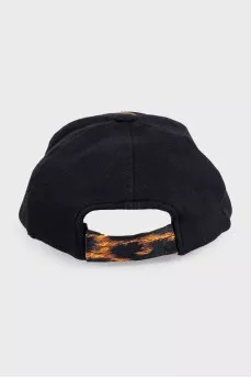 Black cap with print and embroidery