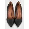 Leather pumps with metallic embellishments