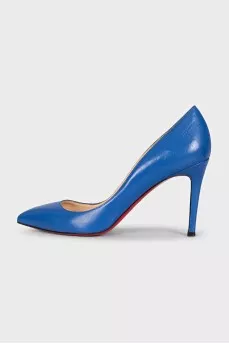 Blue leather pumps