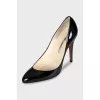 Black patent leather high heel shoes