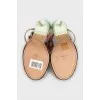 Suede sandals with leather inserts and a shaped heel
