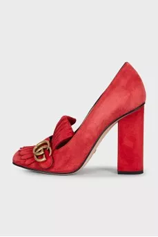 Red suede shoes with fringe