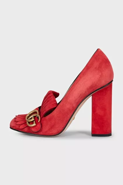 Red suede shoes with fringe