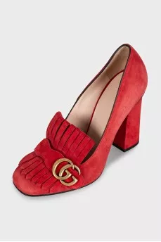 Red suede shoes with fringe