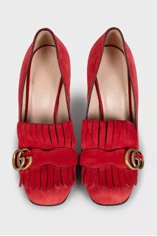 Red suede shoes with fringe
