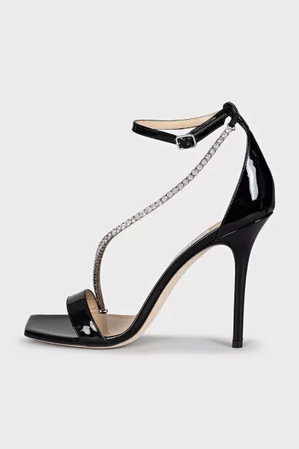 Patent leather sandals with a rhinestone strap