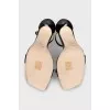 Patent leather sandals with a rhinestone strap