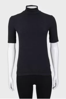 Fitted black t-shirt with a high neck