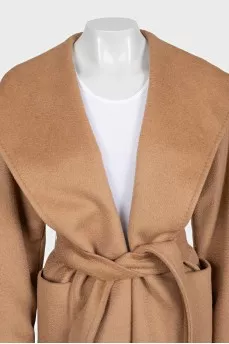 Fitted camel wool wrap coat