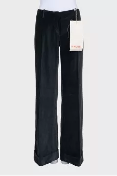 Velvet straight-leg trousers with a zipper