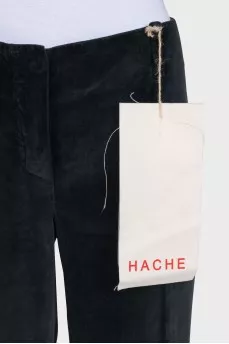 Velvet straight-leg trousers with a zipper