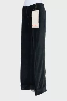 Velvet straight-leg trousers with a zipper