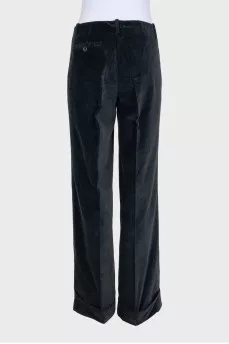 Velvet straight-leg trousers with a zipper