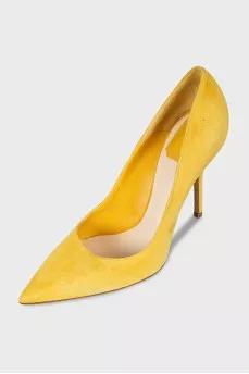 Yellow suede pumps