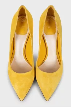 Yellow suede pumps